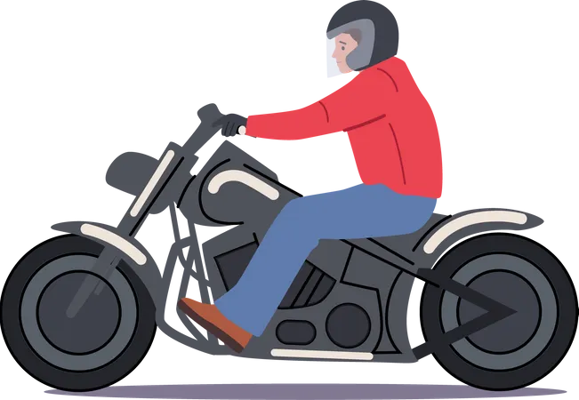Homem usa capacete dirigindo uma moto legal  Ilustração