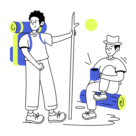 Homem vai acampar com um amigo  Ilustração