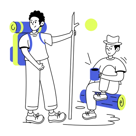 Homem vai acampar com um amigo  Ilustração
