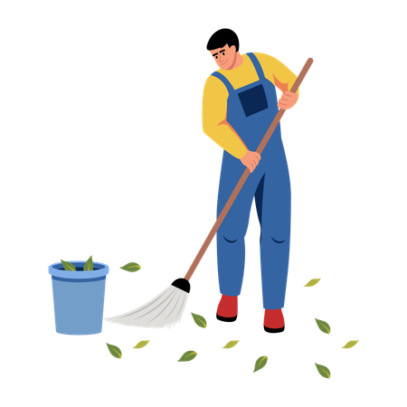 Homem varrendo o chão  Ilustração