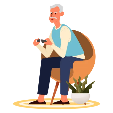 Homem idoso cansado sentado na poltrona  Ilustração