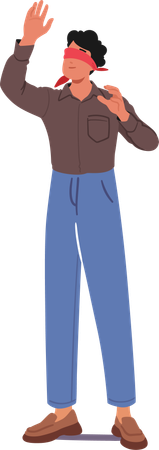Homem vendado estende as mãos com cautela  Illustration