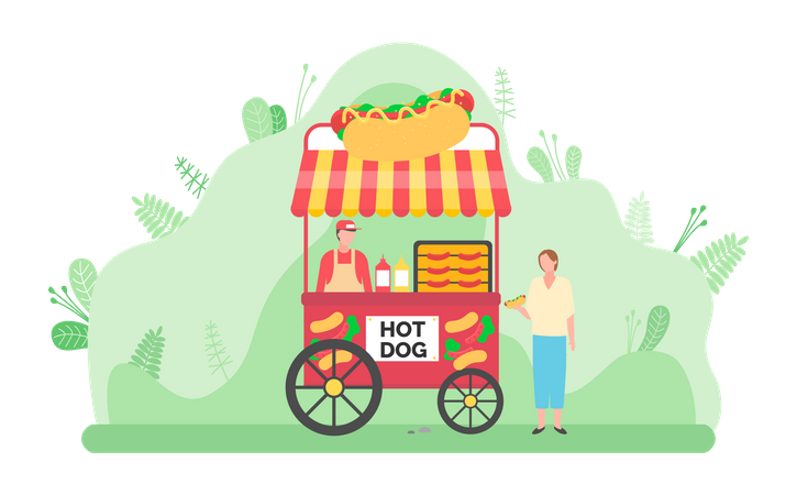 Homem vendendo fast-food  Ilustração