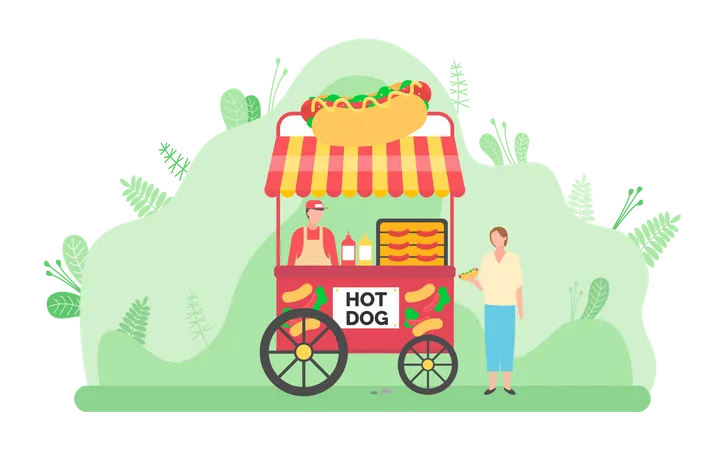 Homem vendendo fast-food  Ilustração