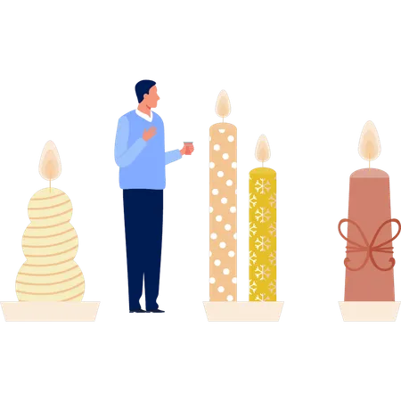 Homem vendo velas de bolo  Ilustração