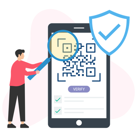 Código QR verificado pelo homem  Ilustração
