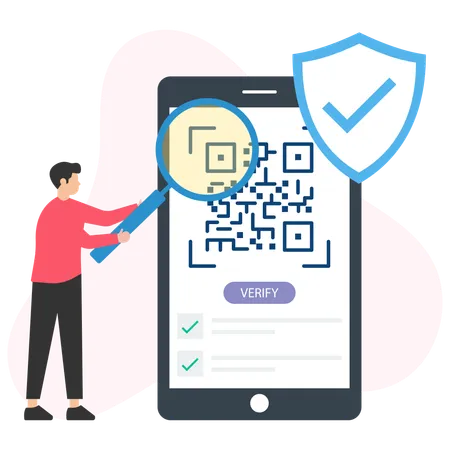 Código QR verificado pelo homem  Ilustração