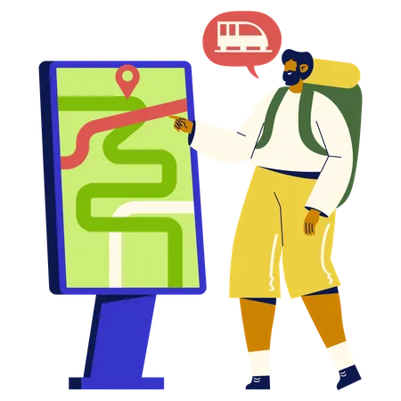 Homem verificando a rota do trem  Ilustração