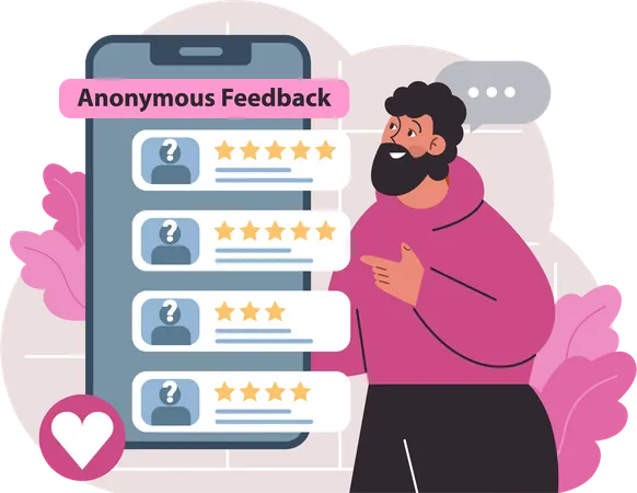 Homem verificando feedback anônimo  Ilustração