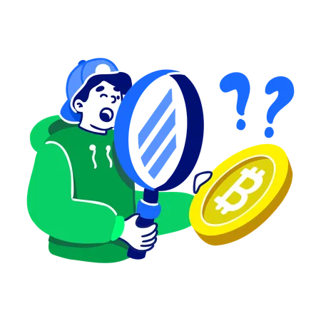 Homem Verifica Criptomoeda  Illustration