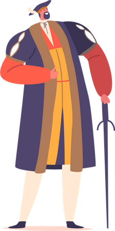 Homem vestido com traje renascentista elaborado  Ilustração