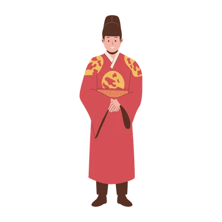 Homem Vestindo Traje Tradicional Coreano Ilustração