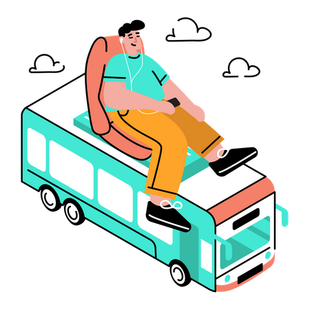 Homem viajando de ônibus  Ilustração