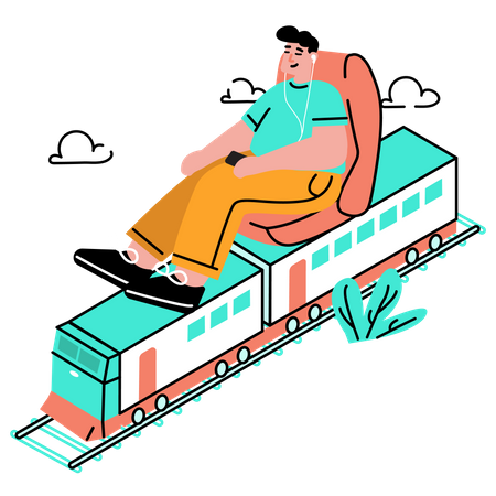 Homem viajando de trem  Ilustração