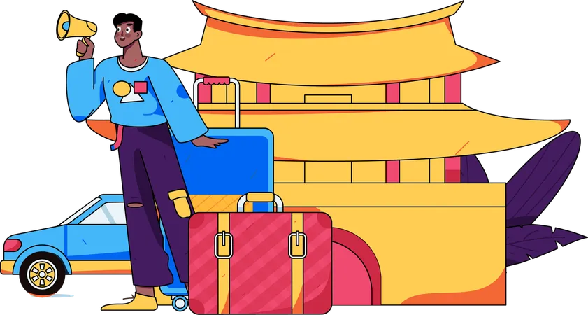 Homem viajando internacionalmente  Ilustração