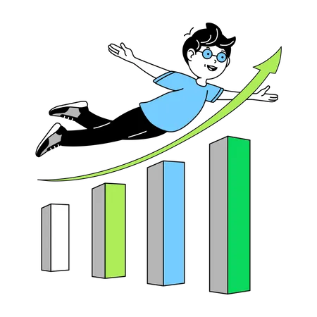 Homem voa sobre o gráfico  Ilustração