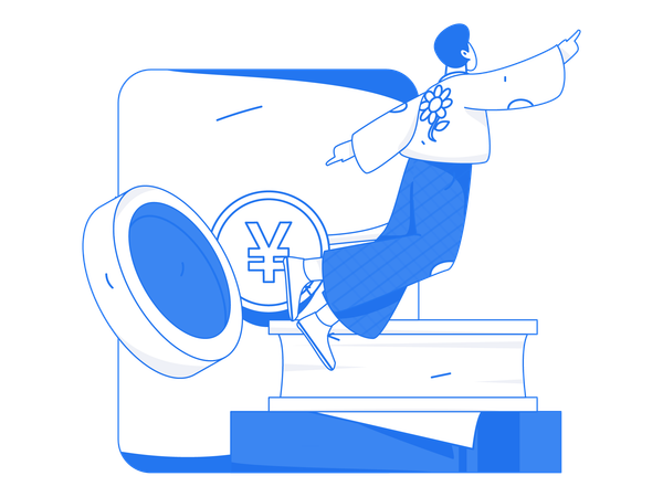 Homem voando e verificando dinheiro  Ilustração