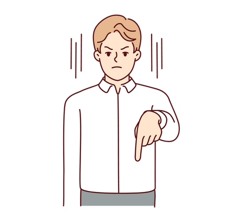 Homem irritado mostrando o dedo para baixo  Ilustração