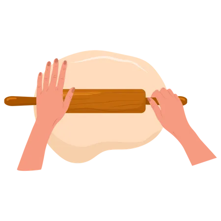 Homemade dough with rolling pin  Illustration