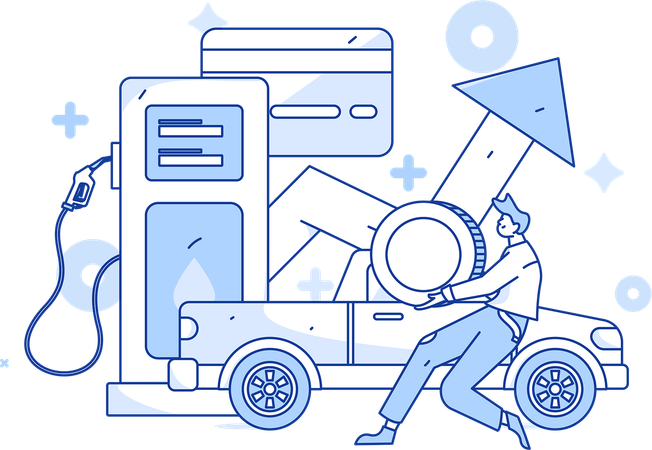 Homens pagando contas de combustível em posto de gasolina  Ilustração