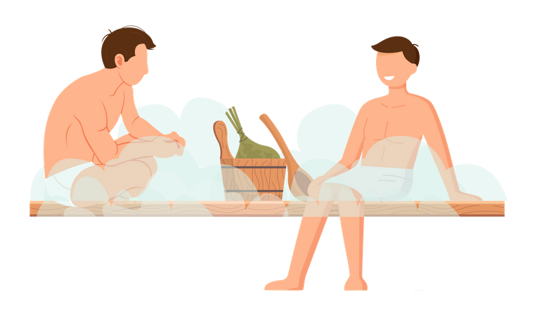 Homens relaxando na sauna  Ilustração