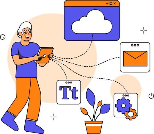 Os homens têm uma variedade de aplicativos baseados em Saas  Ilustração