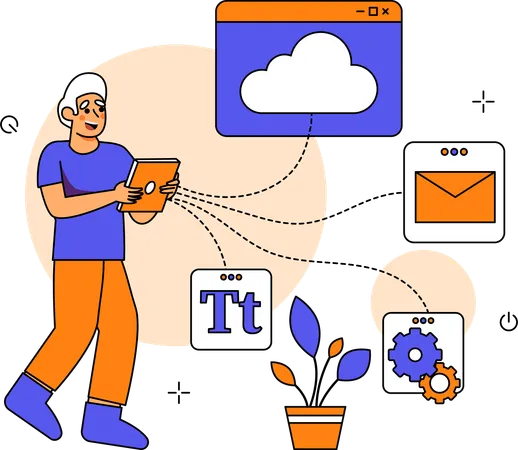 Os homens têm uma variedade de aplicativos baseados em Saas  Ilustração