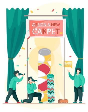 Homens trabalhando no design do novo tapete  Ilustração