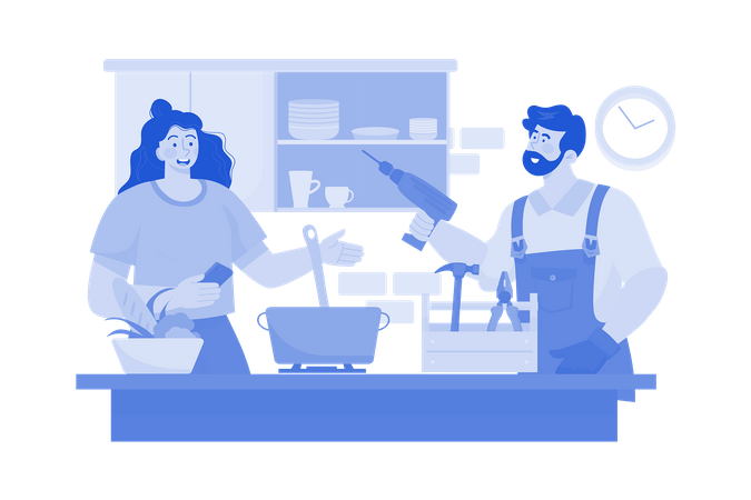 Homeowner hires contractor for kitchen renovation  Illustration