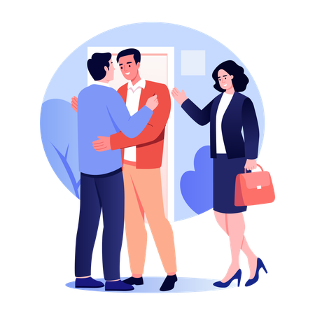 Homeowner takes keys of new home  Illustration