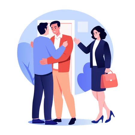 Homeowner takes keys of new home  Illustration