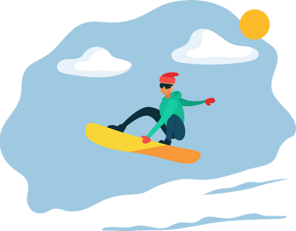 Homme à cheval sur snowboard  Illustration