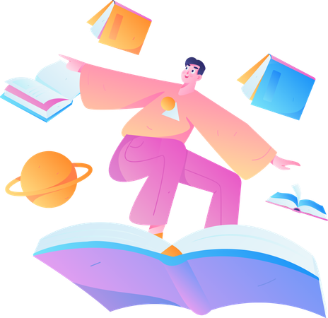 Homme chevauchant un livre  Illustration