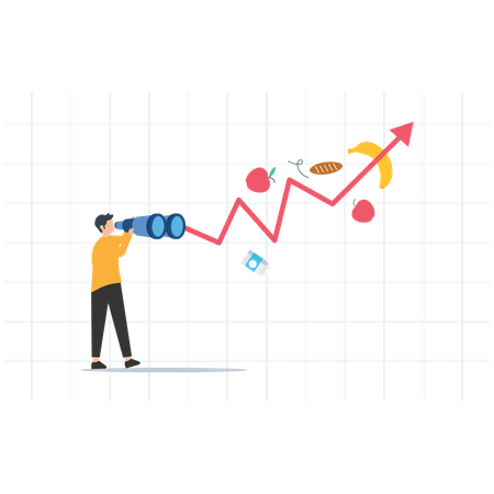 Homme recherchant l’inflation des prix alimentaires  Illustration