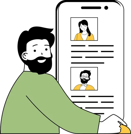 Homme regardant le profil d'un employé en ligne  Illustration