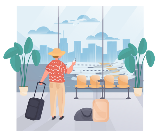 Homme à l'aéroport avec bagages  Illustration