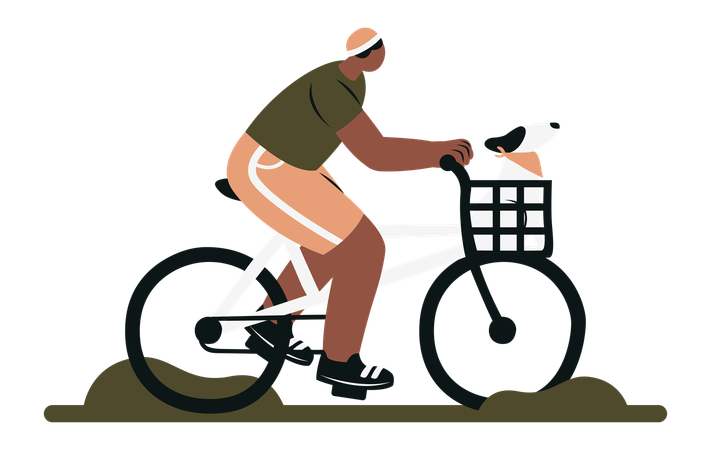 Homme à vélo avec chien dans le panier  Illustration