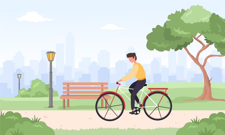 Homme à vélo autour de la ville  Illustration