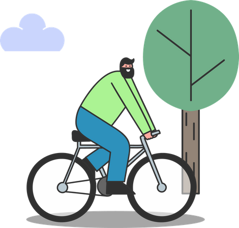 Homme faisant du vélo dans la forêt  Illustration