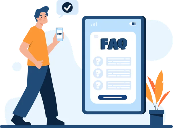 Homme accédant à la FAQ via un smartphone  Illustration