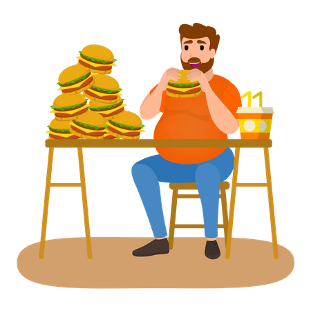 Homme accro au burger  Illustration