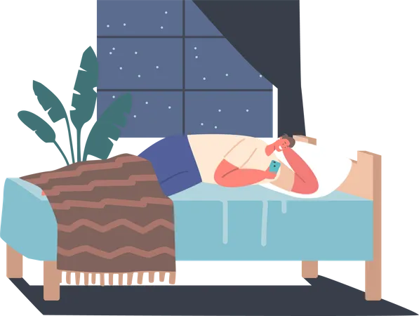 Homme accro au smartphone pendant son sommeil  Illustration