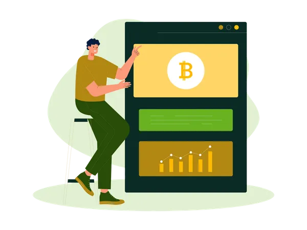 Homme achetant du Bitcoin en ligne  Illustration