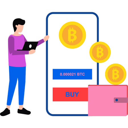 Homme achetant des bitcoins  Illustration