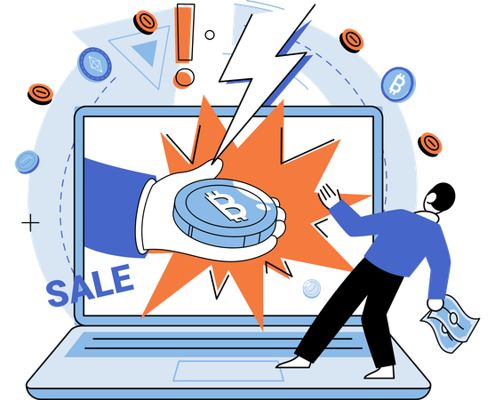 Homme achetant du Bitcoin en ligne  Illustration