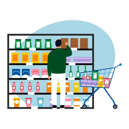 Homme faisant l'épicerie  Illustration