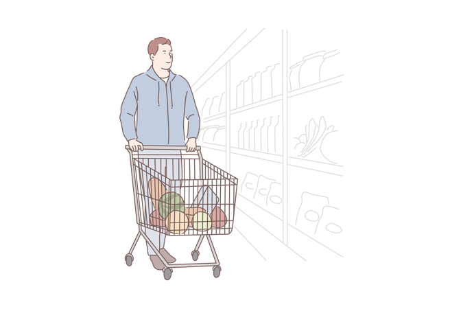 Homme achetant l'épicerie au magasin  Illustration