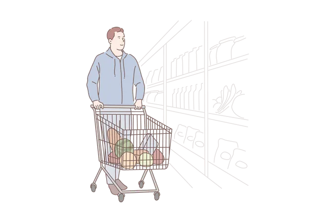 Homme achetant l'épicerie au magasin  Illustration