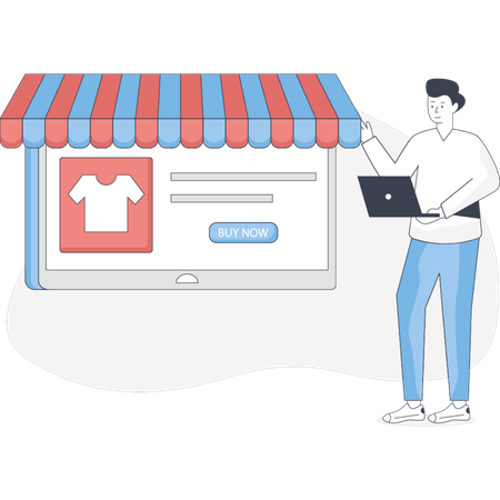 Homme achetant sur le marché en ligne  Illustration