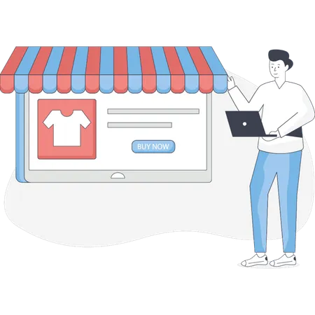 Homme achetant sur le marché en ligne  Illustration